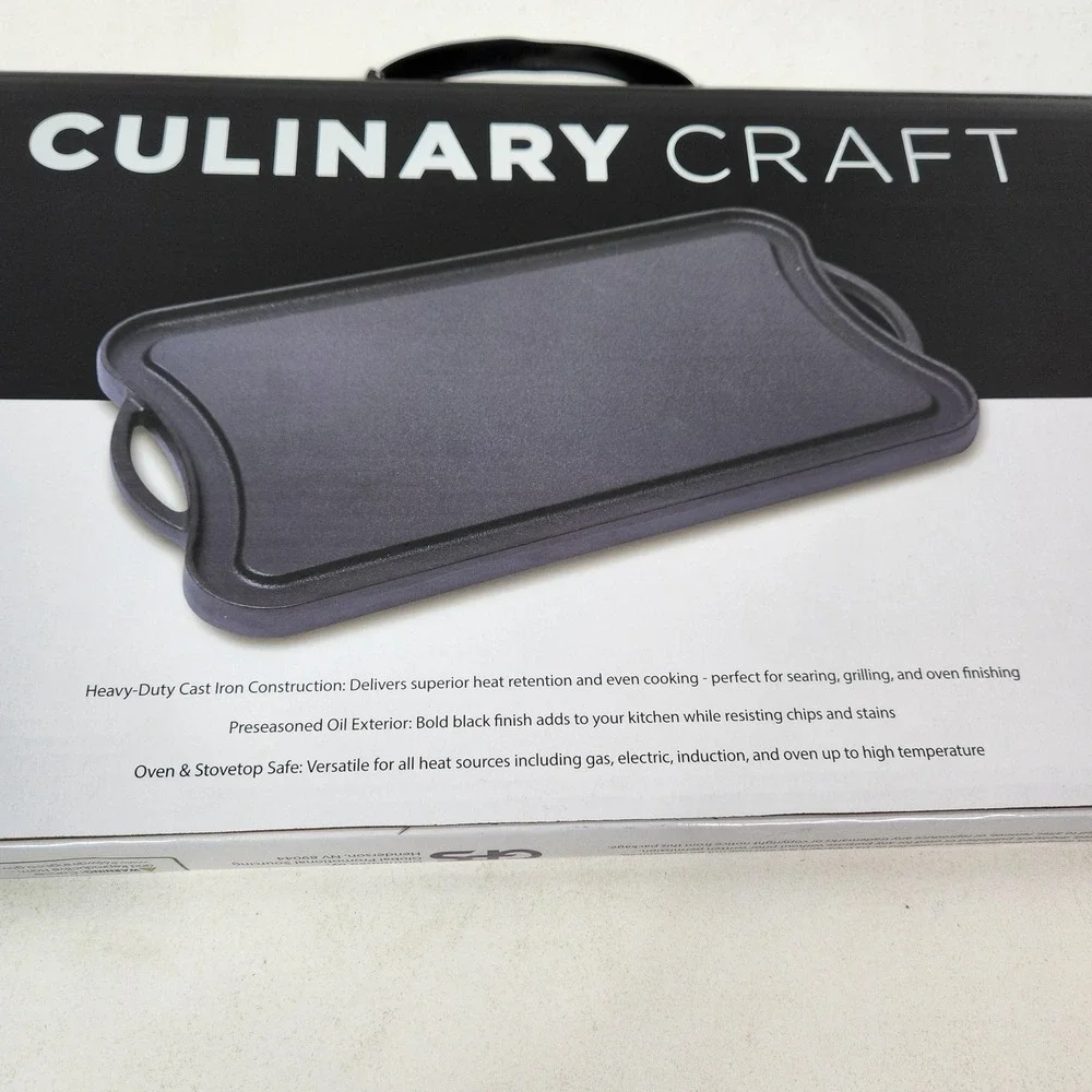 Culinary Craft 16 Inch Cast Iron Grill Pan Black Double Handle Oven Safe Kitchen